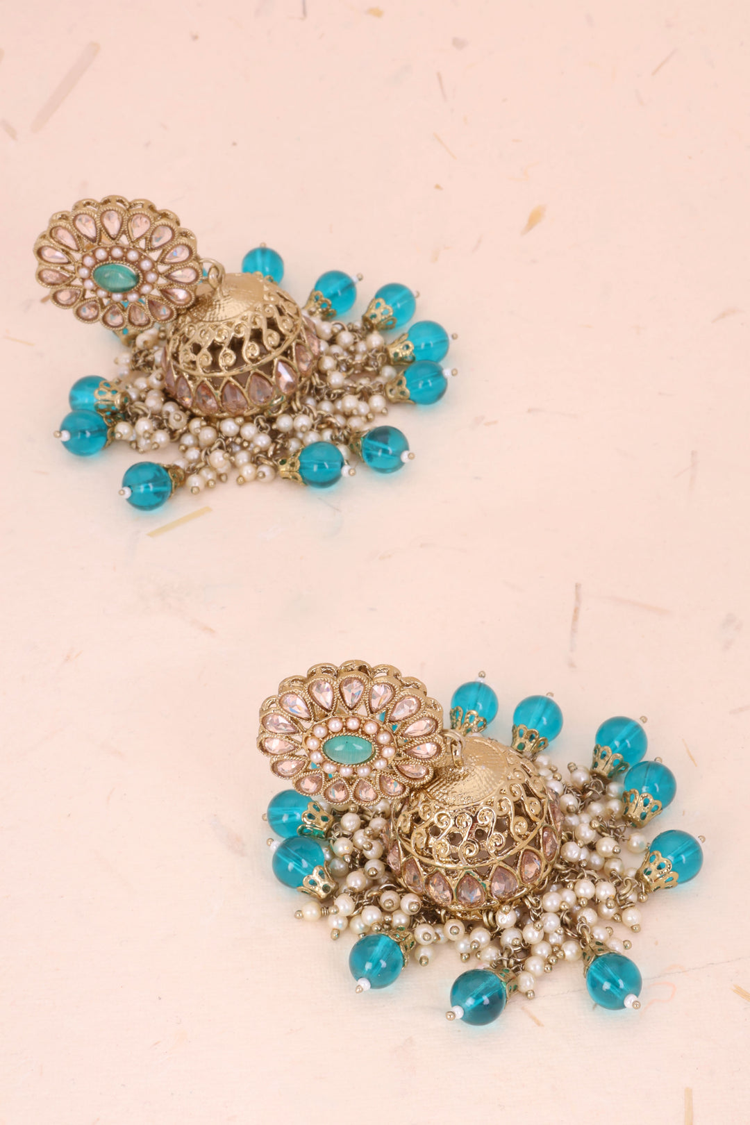 Handcrafted Blue Stones Cluster Beads Drop Jhumka Earrings 10069655 - Avishya