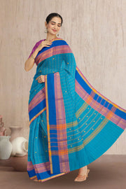 Blue Handloom Chettinad Cotton Saree 10072655