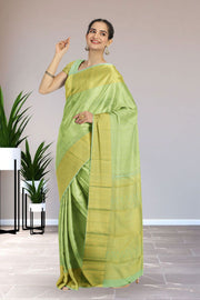 Wild Willow Green Pure Zari Bridal Kanjivaram Silk Saree 10063052
