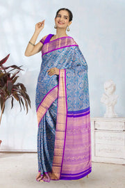 Peacock Blue Pure Zari Korvai Kanjivaram Silk Saree 10062342