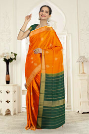 Pumpkin Orange Handloom Pure Zari Kanjivaram Saree 10062334