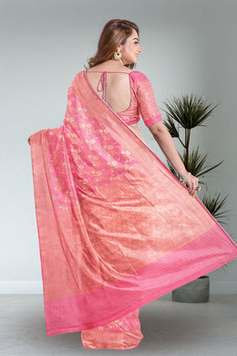 Pink Handloom Banarasi Katan Silk Saree 10074266