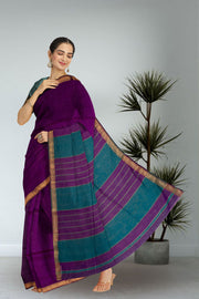 Purple Maheshwari Silk Cotton Saree 10075232