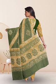 Green Batik Printed 3-Piece Salwar Suit Material 10075998