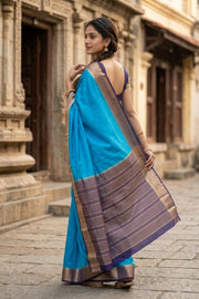 Blue Semi Mysore Crepe Silk Saree 10077815