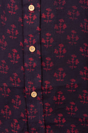 Indigo Handblock Print Pre-Washed Pure Cotton Crop Shirt 10074623