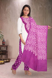 Violet Bandhani Mirror Work 3 Piece Salwar Suit Material  10075473