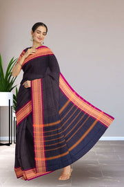 Blue Handloom Chettinad Cotton Saree Without Blouse 10075171