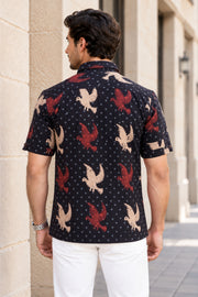 Black Half Sleeve Ajrakh Printed Cotton Mens Shirt 10076822