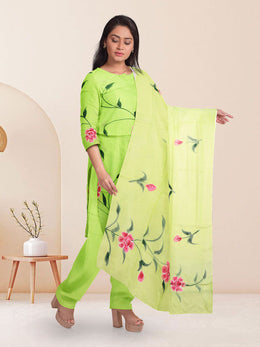 Green Hand Painted 3-Piece Salwar Suit Material 10076023