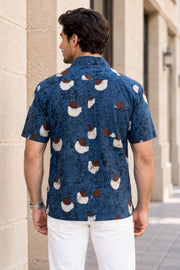Blue Half Sleeve Ajrakh Printed Cotton Mens Shirt 10076834