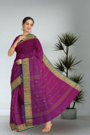 Magenta Handloom Chettinad Cotton Saree Without Blouse 10075196