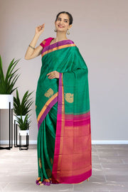 Forest Green Pure Zari Jacquard Kanjivaram Silk Saree 10059189