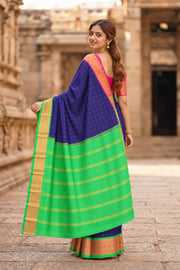 Navy Blue Kanjivaram Silk Saree with Double Side Pallu 10077919