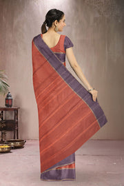 Kanjivaram Vegan Viscose Silk Saree Peach Color Block Design 10075555