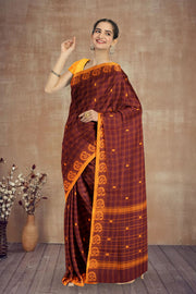 Brown Handloom Chettinad Cotton Saree 10075871