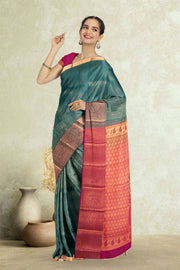 Green Kanjivaram Vegan Silk Saree 10076028