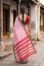 Pastel Pink Kanjivaram Vegan Silk Saree with Temple Border 10077946