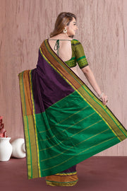 Kanjivaram Vegan Viscose Silk Saree Eggplant Color and Traditional Design 10075550