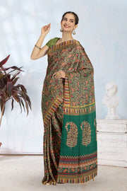 Green Kashmiri Printed Silk Saree 10075983