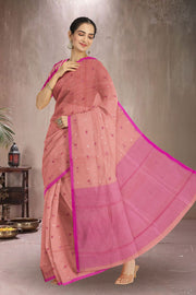 Peach Chanderi Printed Silk Cotton Saree 10075372