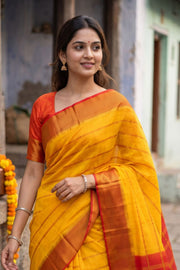 Yellow Mysore Semi Crepe Silk Saree 10077217