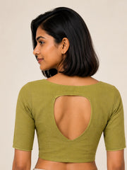 Green Handcrafted Stripes Cotton Solid Style Blouse 10073194