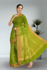 Green Chanderi Silk Cotton Saree 10075374
