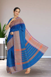 Blue Handloom Chettinad Cotton Saree Without Blouse 10075154