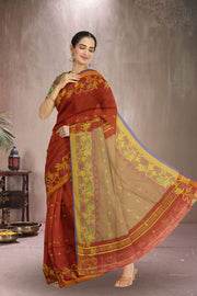 Maroon Bengal Handwoven Cotton Saree 10075316