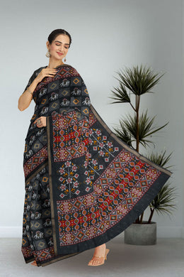 Black Patola Printed Silk Cotton Saree 10074942