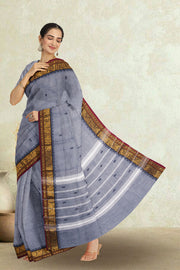Grey Handloom Chettinad Cotton Saree Without Blouse 10075152