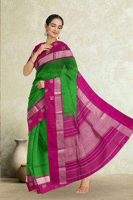 Parrot Green Pure Zari Korvai Kanjivaram Silk Saree 10059190