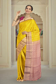 Yellow Kanjivaram Vegan Silk Saree 10076029