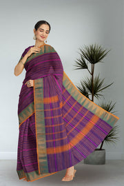 Purple Handloom Chettinad Cotton Saree 10075078