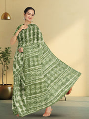 Green Hand Block Print Kota Cotton Saree 10074179