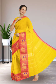 Yellow Handloom Kanchi Cotton Saree 10071761