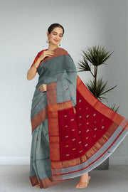 Green Maheshwari Silk Cotton Saree 10075230