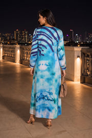 Blue Printed Vegan Charmeuse Silk Dress 10074049