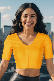 Yellow Maheshwari Silk Cotton Blouse 10075053