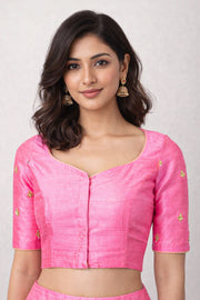 Pink Zari Sequin Embroidered Cotton Blouse 10066508