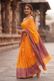 Orange Handloom Kanchi Cotton Saree 10071684