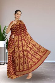 Maroon Handloom Jamdani Style Cotton Saree with Blouse 10074217