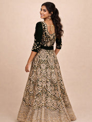 Green & Black Velvet Embroidered Lehenga 10076881