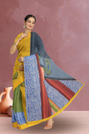 Yellow Printed Semi Tussar Silk Saree 10074901
