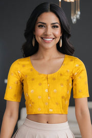 Yellow Banarasi Chiniya Silk Blouse 10075018