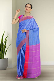 Blue Art Silk Kanjivaram Saree With Checks Design 10076318