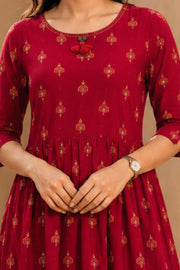 Red Hand Embroidered Cotton Dress 10077619