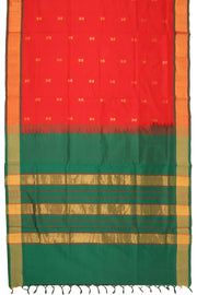Tomato Red Kanjivaram Silk Cotton Saree 10077966