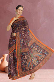Brown Kalamkari Printed Malai Cotton Saree 10074691